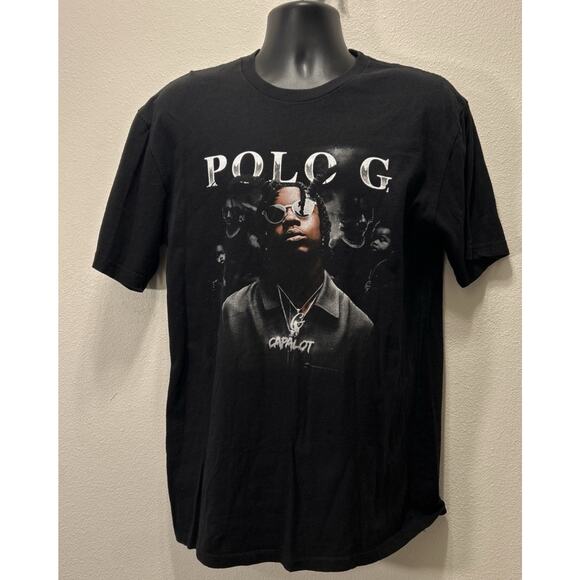 Polo G Capalot Album Cover Black‎ Short Sleeve Tshirt Men’s Size L 100% Cotton - Picture 1 of 3